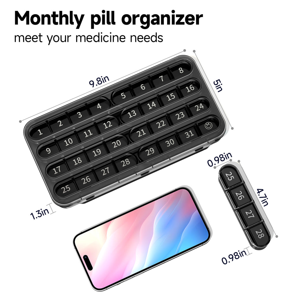 Zoksi Monthly Pill Organizer 1 Time a Day, 30 Day Pill Box Organizer Once a Day, One Month Large Pill Case for Travel, 31 Day Daily Medcine Container for Vitamins, Supplement & Medication