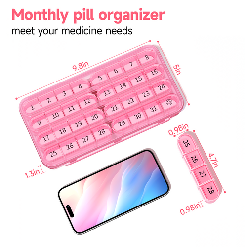 Zoksi Monthly Pill Organizer 1 Time a Day, 30 Day Pill Box Organizer Once a Day, One Month Large Pill Case for Travel, 31 Day Daily Medcine Container for Vitamins, Supplement & Medication