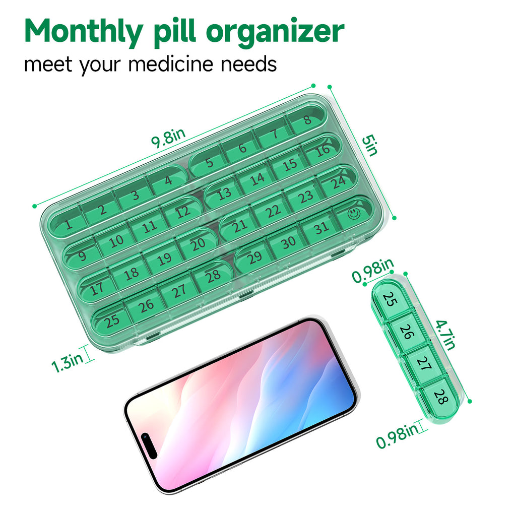 Zoksi Monthly Pill Organizer 1 Time a Day, 30 Day Pill Box Organizer Once a Day, One Month Large Pill Case for Travel, 31 Day Daily Medcine Container for Vitamins, Supplement & Medication
