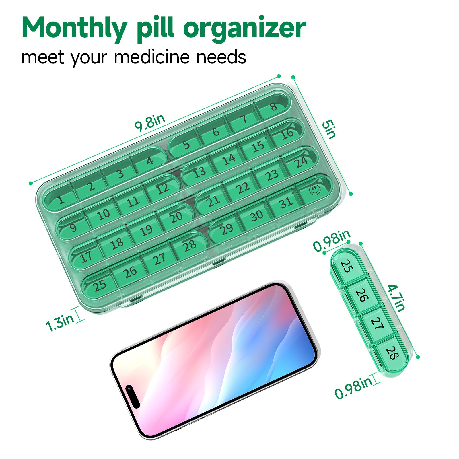 Zoksi Monthly Pill Organizer 1 Time a Day, 30 Day Pill Box Organizer Once a Day, One Month Large Pill Case for Travel, 31 Day Daily Medcine Container for Vitamins, Supplement & Medication