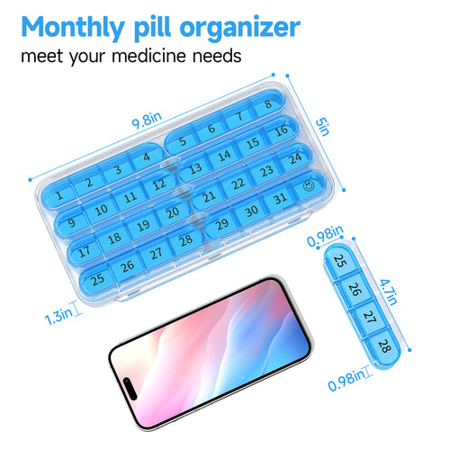 Zoksi Monthly Pill Organizer 1 Time a Day, 30 Day Pill Box Organizer Once a Day, One Month Large Pill Case for Travel, 31 Day Daily Medcine Container for Vitamins, Supplement & Medication