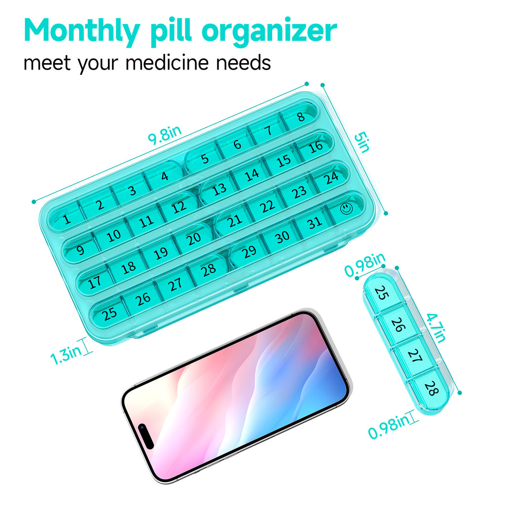 Zoksi Monthly Pill Organizer 1 Time a Day, 30 Day Pill Box Organizer Once a Day, One Month Large Pill Case for Travel, 31 Day Daily Medcine Container for Vitamins, Supplement & Medication