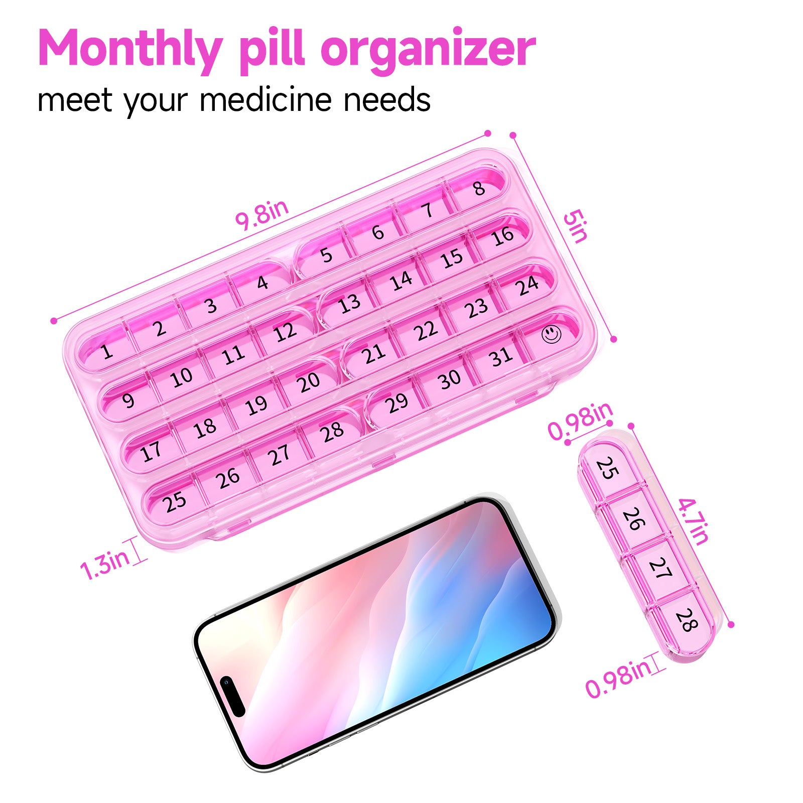 Zoksi Monthly Pill Organizer 1 Time a Day, 30 Day Pill Box Organizer Once a Day, One Month Large Pill Case for Travel, 31 Day Daily Medcine Container for Vitamins, Supplement & Medication