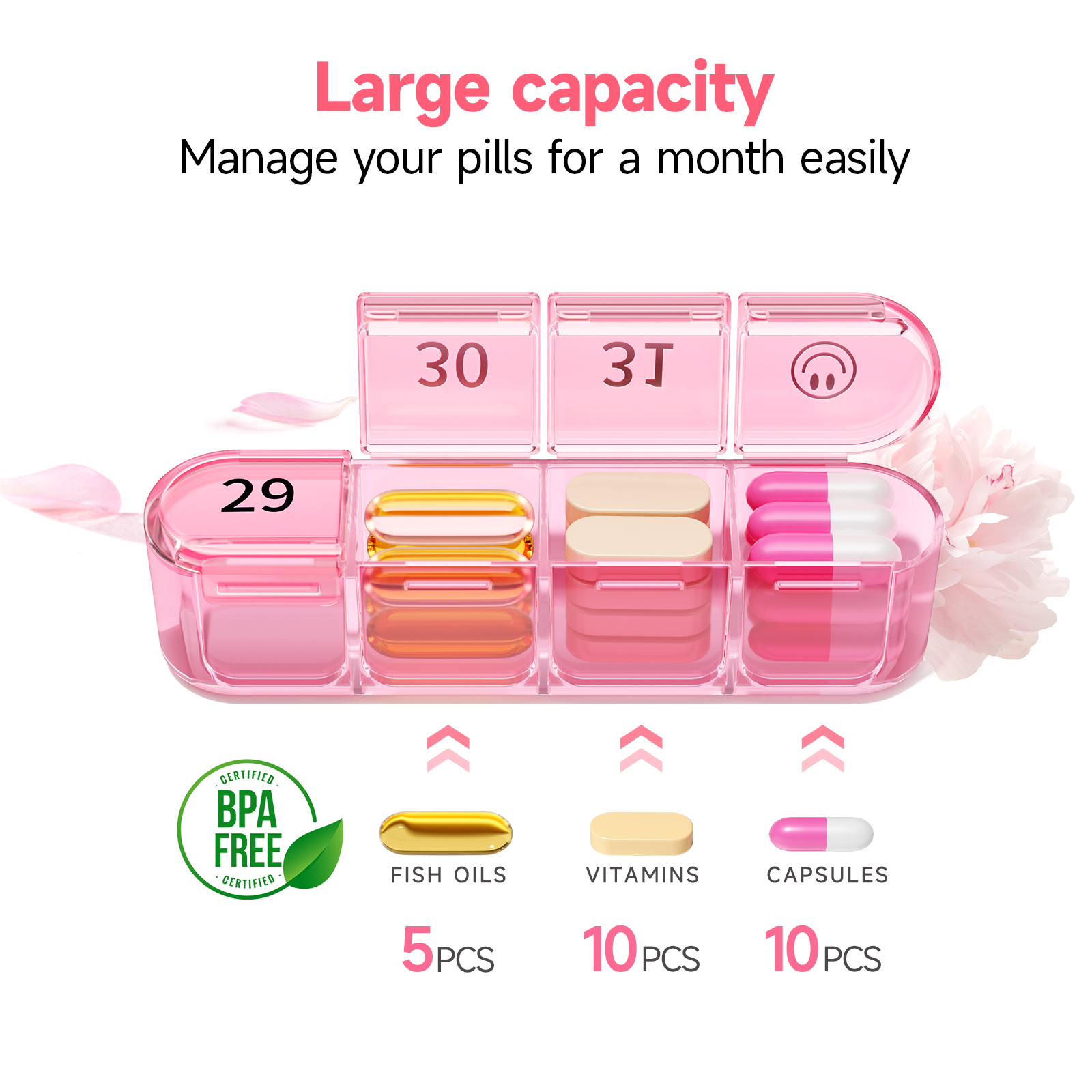 Zoksi Monthly Pill Organizer 1 Time a Day, 30 Day Pill Box Organizer Once a Day, One Month Large Pill Case for Travel, 31 Day Daily Medcine Container for Vitamins, Supplement & Medication