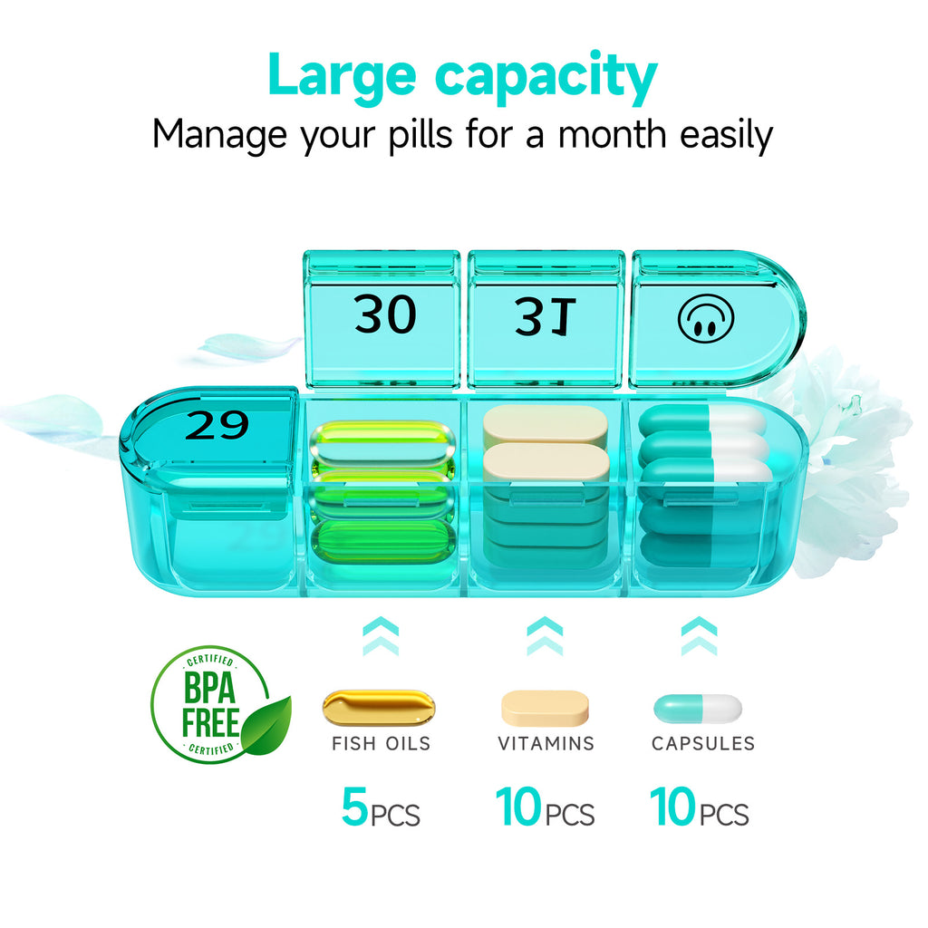 Zoksi Monthly Pill Organizer 1 Time a Day, 30 Day Pill Box Organizer Once a Day, One Month Large Pill Case for Travel, 31 Day Daily Medcine Container for Vitamins, Supplement & Medication