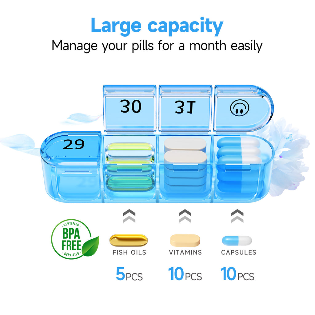 Zoksi Monthly Pill Organizer 1 Time a Day, 30 Day Pill Box Organizer Once a Day, One Month Large Pill Case for Travel, 31 Day Daily Medcine Container for Vitamins, Supplement & Medication