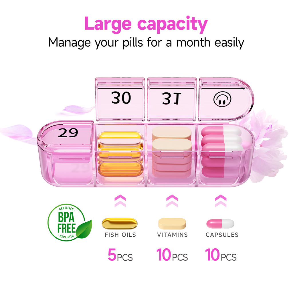 Zoksi Monthly Pill Organizer 1 Time a Day, 30 Day Pill Box Organizer Once a Day, One Month Large Pill Case for Travel, 31 Day Daily Medcine Container for Vitamins, Supplement & Medication