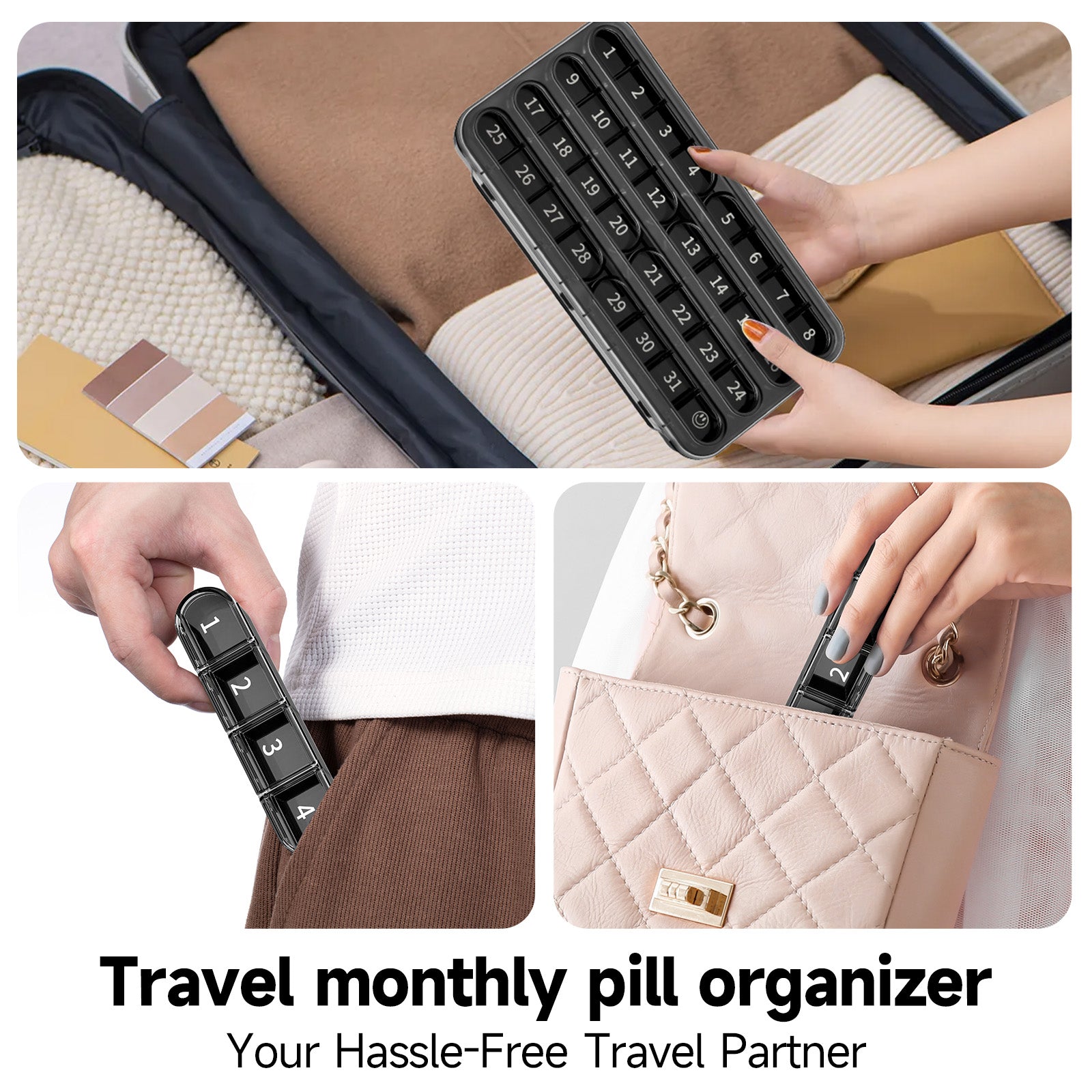 Zoksi Monthly Pill Organizer 1 Time a Day, 30 Day Pill Box Organizer Once a Day, One Month Large Pill Case for Travel, 31 Day Daily Medcine Container for Vitamins, Supplement & Medication