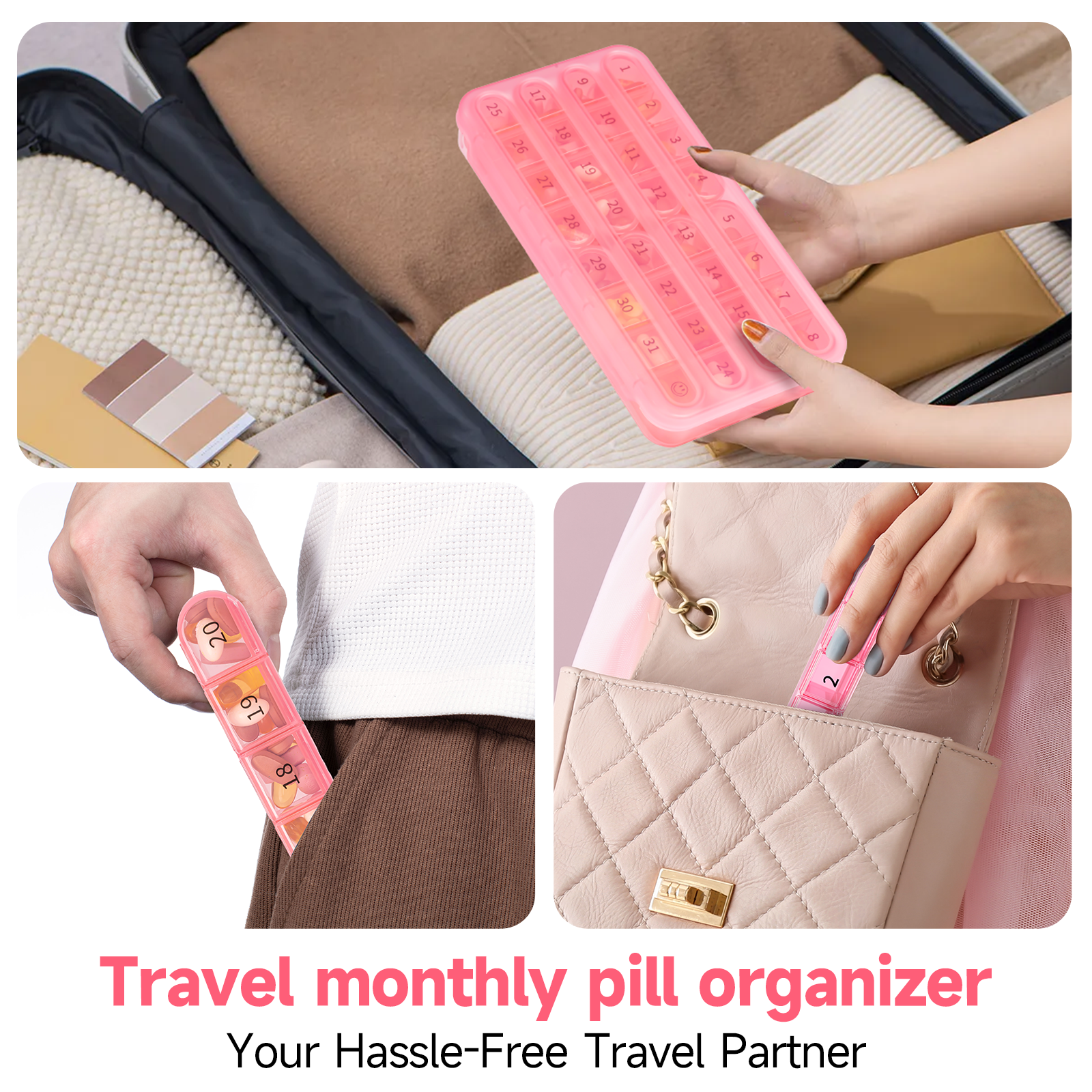 Zoksi Monthly Pill Organizer 1 Time a Day, 30 Day Pill Box Organizer Once a Day, One Month Large Pill Case for Travel, 31 Day Daily Medcine Container for Vitamins, Supplement & Medication