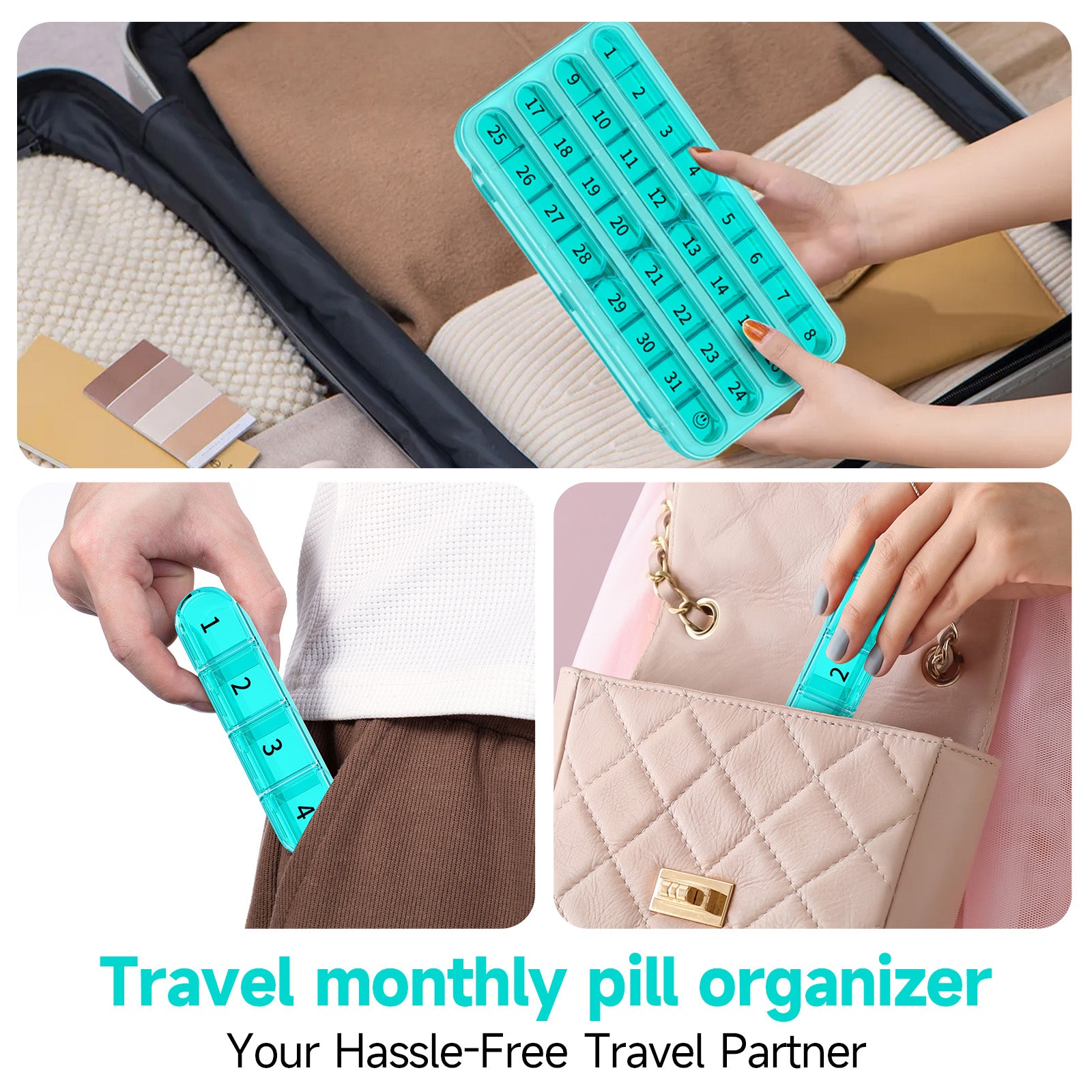 Zoksi Monthly Pill Organizer 1 Time a Day, 30 Day Pill Box Organizer Once a Day, One Month Large Pill Case for Travel, 31 Day Daily Medcine Container for Vitamins, Supplement & Medication