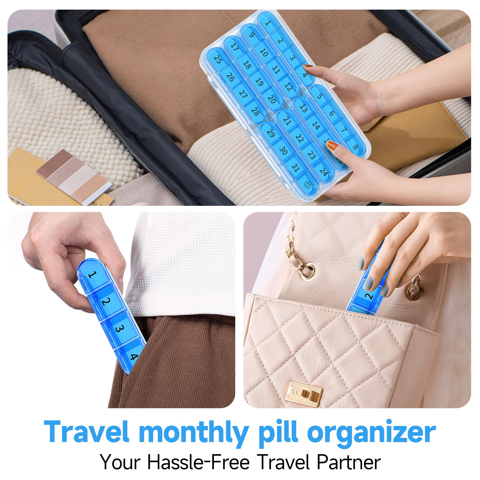 Zoksi Monthly Pill Organizer 1 Time a Day, 30 Day Pill Box Organizer Once a Day, One Month Large Pill Case for Travel, 31 Day Daily Medcine Container for Vitamins, Supplement & Medication