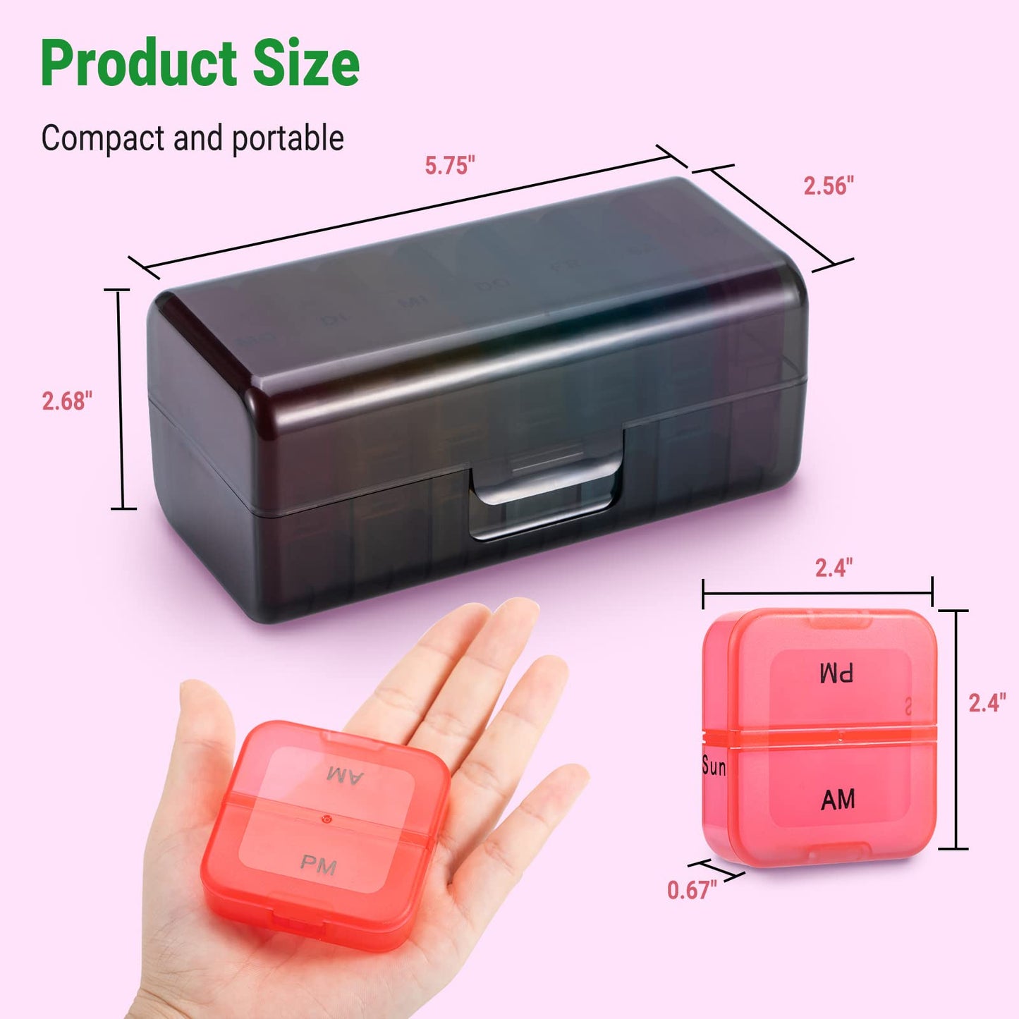 Zoksi Weekly Pill Organizer 2 Times a Day, Black 7 Day Am Pm Pill Box, Daily Am Pm Pill Organizer 7 Day, Portable Vitamin Pill Case, Weekly Pill Box for Fish Oils, Vitamin, Supplement