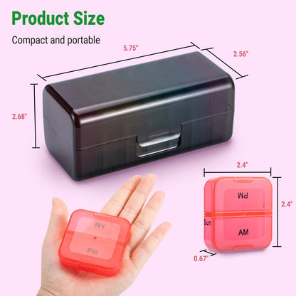 Zoksi Weekly Pill Organizer 2 Times a Day, Black 7 Day Am Pm Pill Box, Daily Am Pm Pill Organizer 7 Day, Portable Vitamin Pill Case, Weekly Pill Box for Fish Oils, Vitamin, Supplement