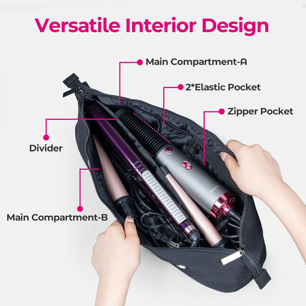 AllFitCase Hair Tools Travel Bag with Heat Resistant Mat - Hair Tool Organizer Case for Curling Iron, Straightener, Flat Iron & Hair Dryer Storage Pouch, Large Capacity Design Women Travel Essentials