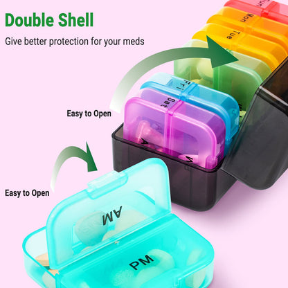 Zoksi Weekly Pill Organizer 2 Times a Day, Black 7 Day Am Pm Pill Box, Daily Am Pm Pill Organizer 7 Day, Portable Vitamin Pill Case, Weekly Pill Box for Fish Oils, Vitamin, Supplement