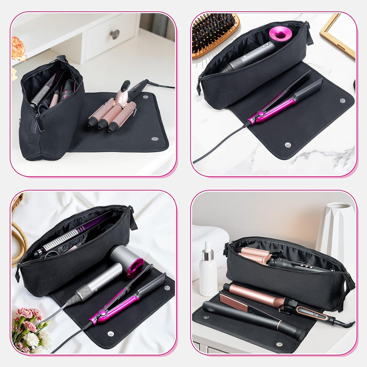 AllFitCase Hair Tools Travel Bag with Heat Resistant Mat - Hair Tool Organizer Case for Curling Iron, Straightener, Flat Iron & Hair Dryer Storage Pouch, Large Capacity Design Women Travel Essentials