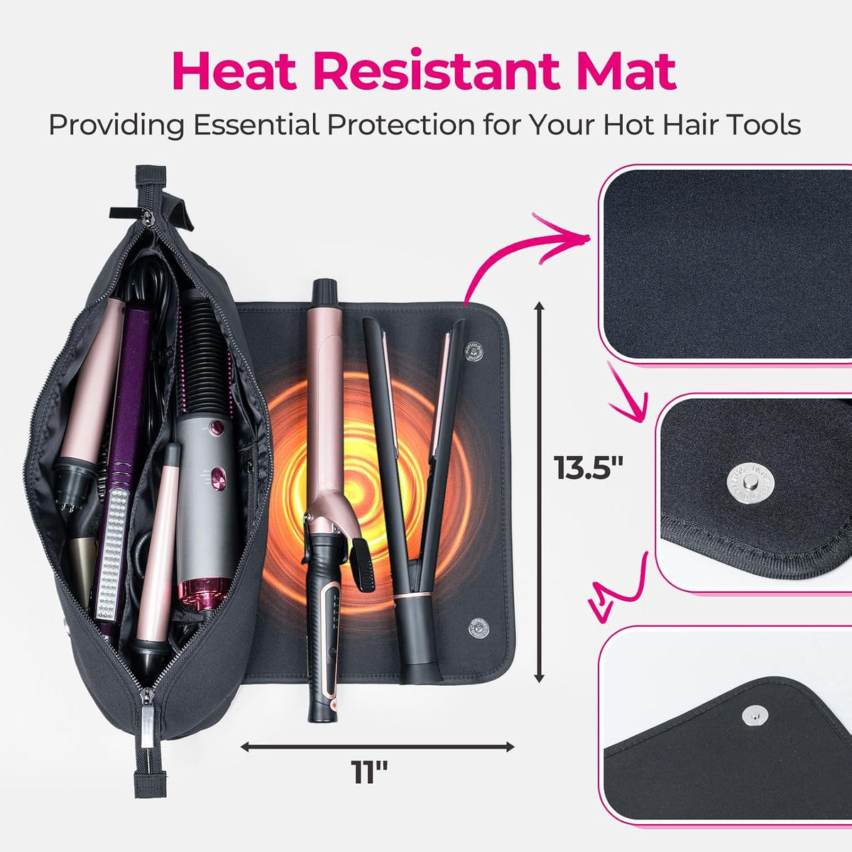 AllFitCase Hair Tools Travel Bag with Heat Resistant Mat - Hair Tool Organizer Case for Curling Iron, Straightener, Flat Iron & Hair Dryer Storage Pouch, Large Capacity Design Women Travel Essentials