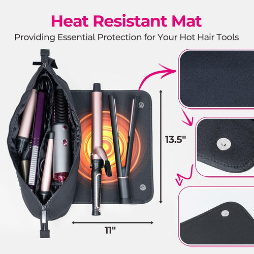 AllFitCase Hair Tools Travel Bag with Heat Resistant Mat - Hair Tool Organizer Case for Curling Iron, Straightener, Flat Iron & Hair Dryer Storage Pouch, Large Capacity Design Women Travel Essentials
